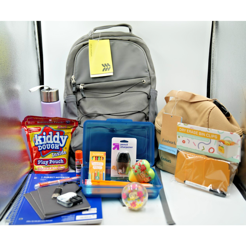 All in Motion Gray Backpack‎ + Ember Tan Lunchbox Back-to-School Supply Kit
